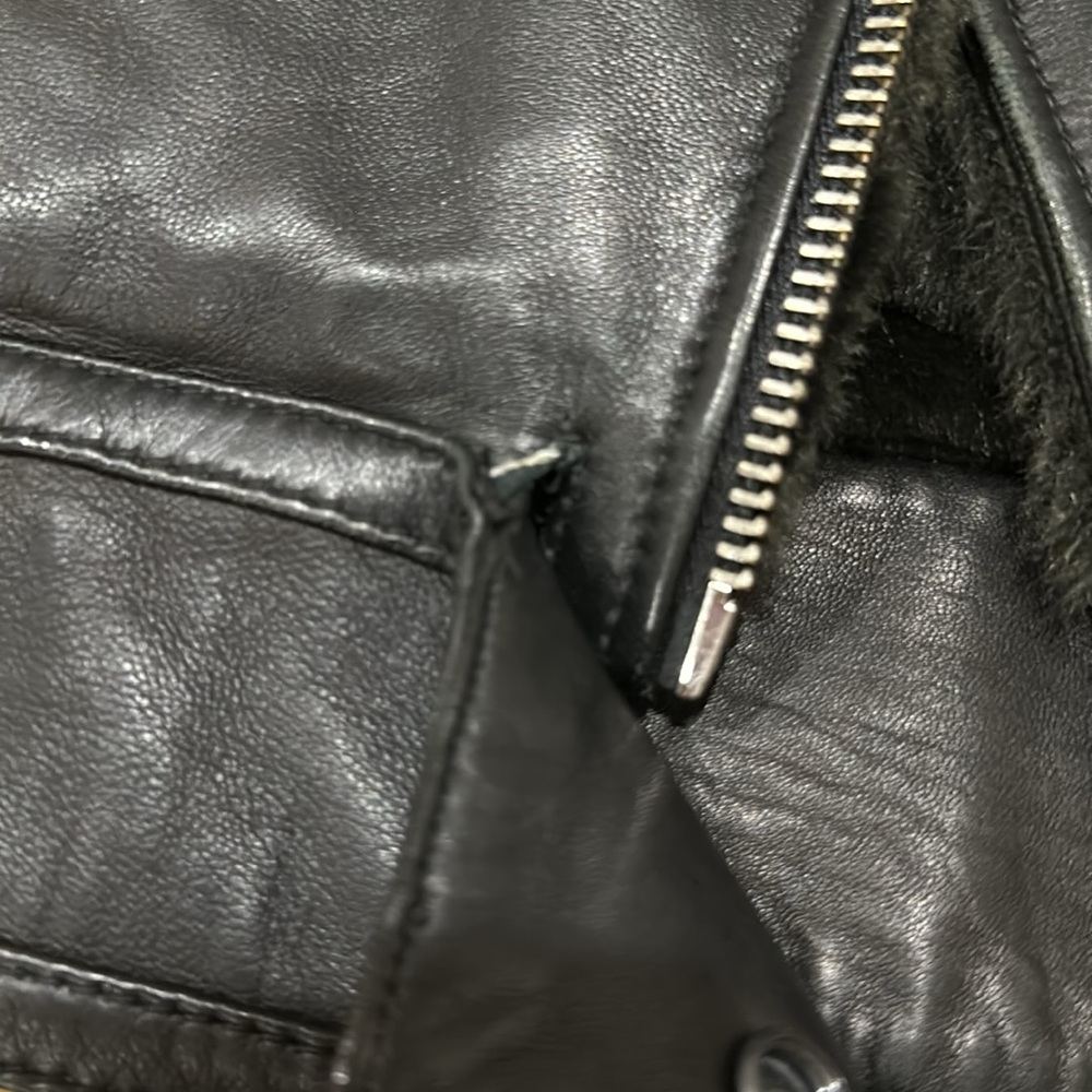 AllSaints Black Leather Moto Jacket with Shearling Collar - Picture 9 of 13